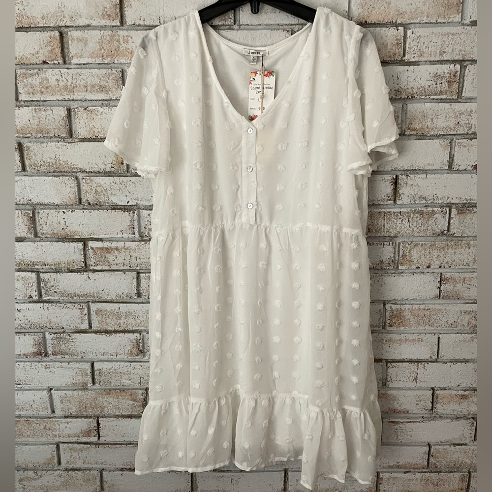 NWT L White Babydoll Dress
